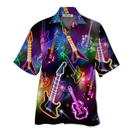Neon Guitar Tropical Background Design Hawaiian Shirt, Hawaiian Shirt Gift, Christmas Gift