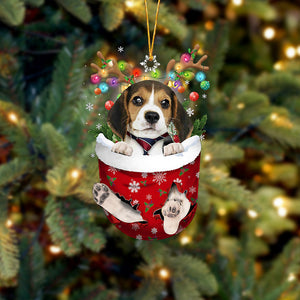 Beagle In Snow Pocket Christmas Ornament Flat Acrylic Dog Ornament,Christmas Shape Ornament, Happy Christmas Ornament, Christmas Ornament Gift, Christmas Gift, Christmas Decoration