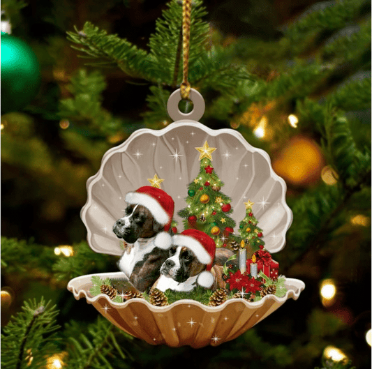 Cute Brindle Boxer Sleeping in Pearl Dog Christmas Ornament Flat Acrylic, Christmas Gift,Christmas Decoration