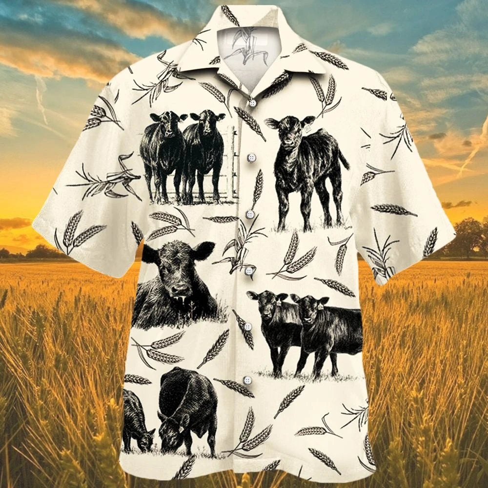 Cattle On The Farm Black And White Theme Hawaiian Shirt, Hawaiian Shirt Gift, Christmas Gift