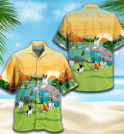 French Bulldog Lover Camping Pattern Hawaiian Shirt,Hawaiian Shirt Gift, Christmas Gift
