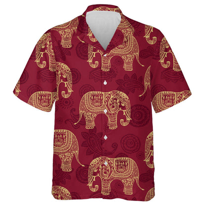Clear Texture Stylized Elephant On Red Background Hawaiian Shirt, Hawaiian Shirt Gift, Christmas Gift