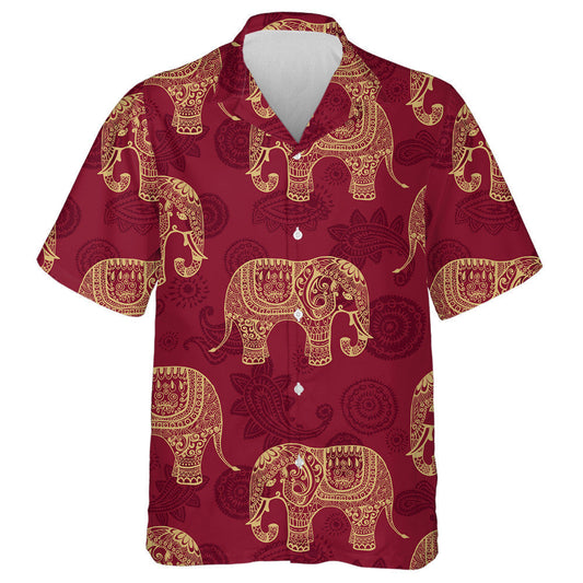 Clear Texture Stylized Elephant On Red Background Hawaiian Shirt, Hawaiian Shirt Gift, Christmas Gift