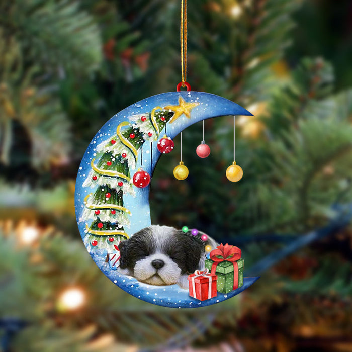 Black White Shih Tzu-Sleep On The Moon Christmas Two Sided Christmas Plastic Hanging Ornament HY209083, Christmas Ornament Gift, Christmas Gift, Christmas Decoration