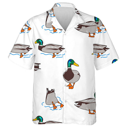 Hand Drawn Ducks Under Water On White Hawaiian Shirt, Hawaiian Shirt Gift, Christmas Gift