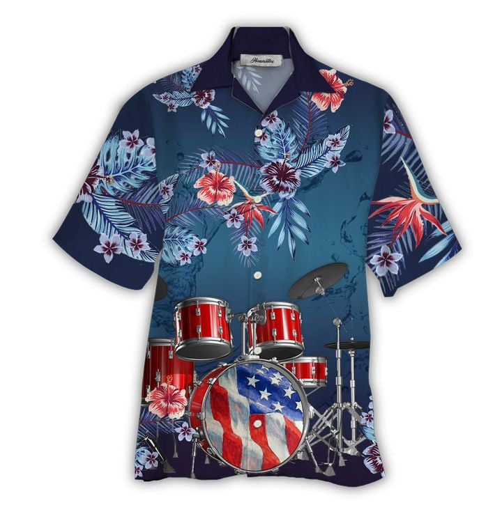 I Love Drum America Background Hawaiian Shirt, Hawaiian For Gift