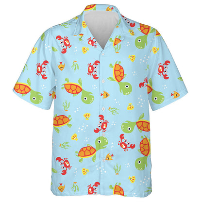 Marine Life With Turtle Crab And Shellfish Hawaiian Shirt, Hawaiian Shirt Gift, Christmas Gift