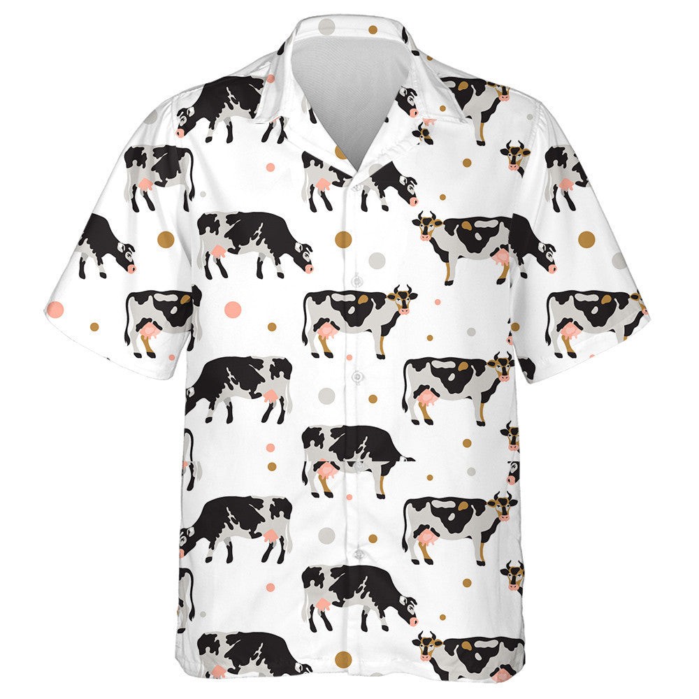 Cartoon Milk Spotted Cows In Black Hawaiian Shirt, Hawaiian For Gift