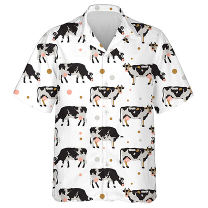 Cartoon Milk Spotted Cows In Black Hawaiian Shirt, Hawaiian For Gift