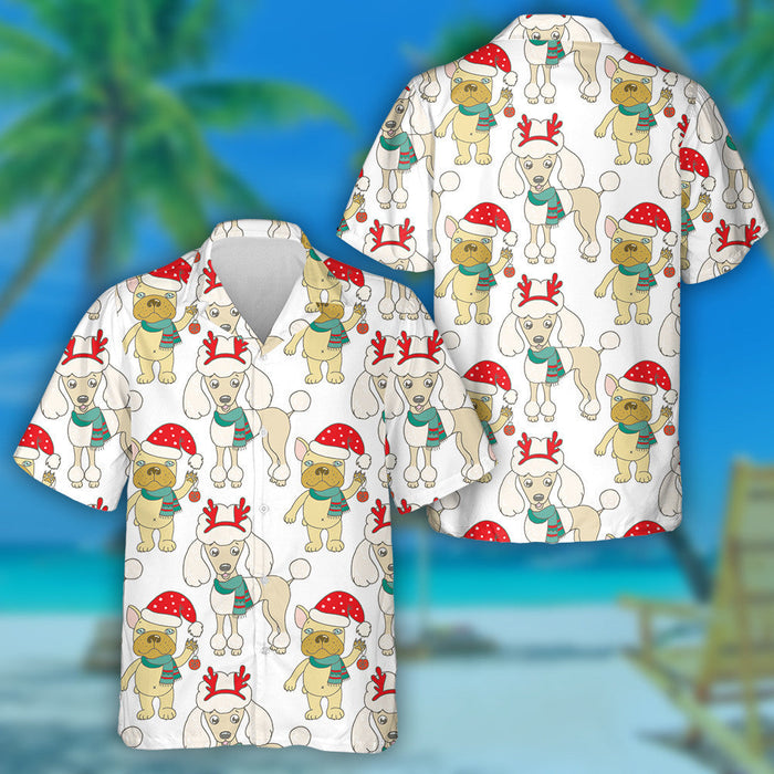Christmas Cute Poodle Wearing Deer Horn Hawaiian Shirt, Hawaiian Shirt Gift, Christmas Gift.