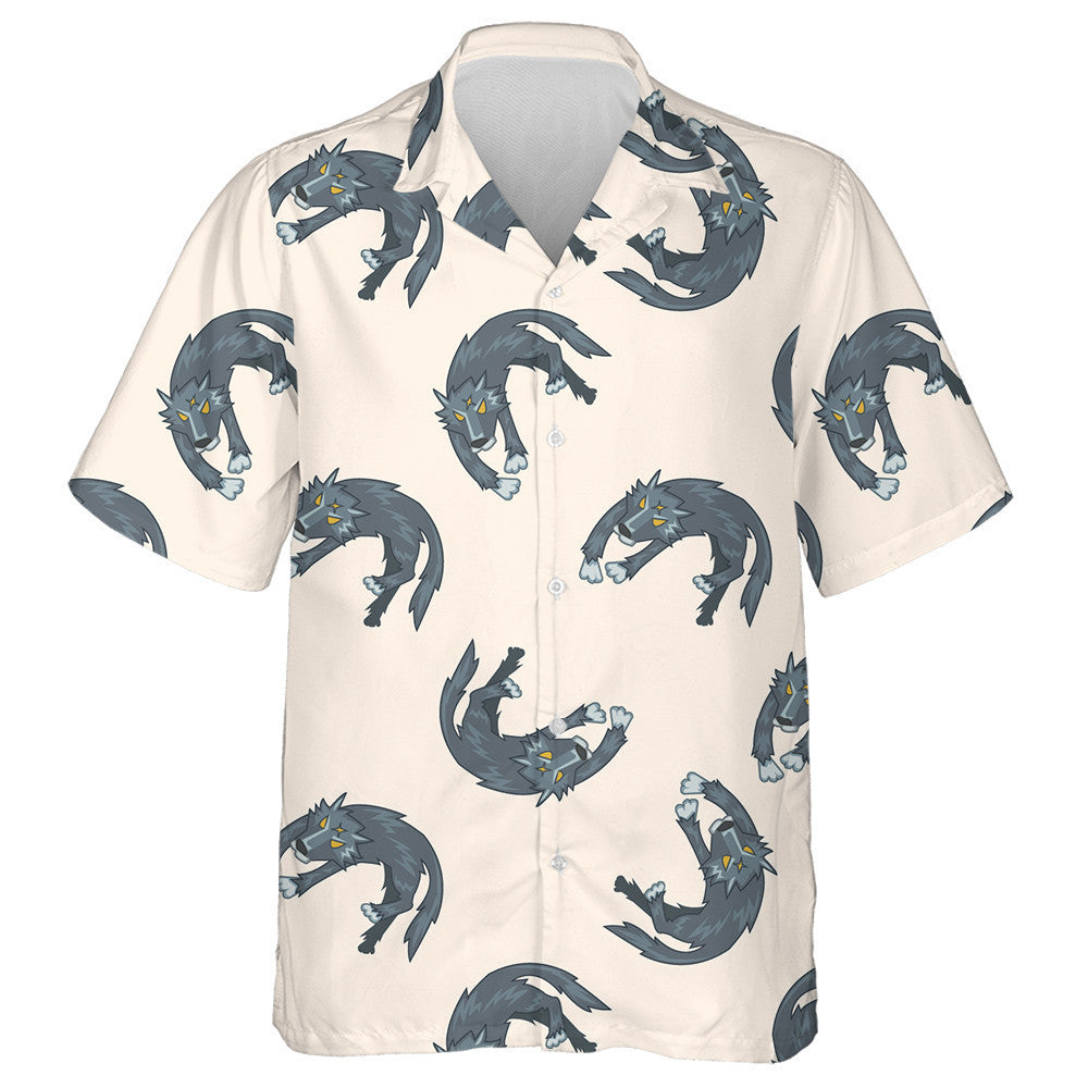Animal Wolf Cartoon Style With Yellow Eyes Hawaiian Shirt, Hawaiian Shirt Gift, Christmas Gift