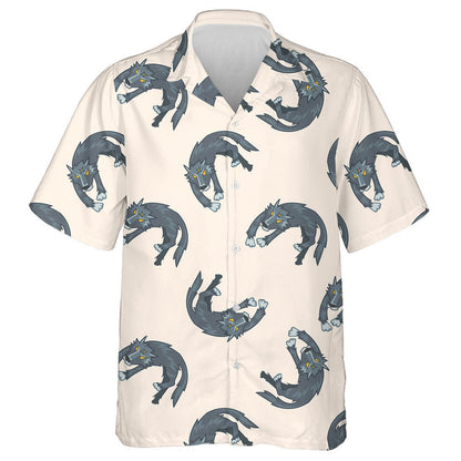 Animal Wolf Cartoon Style With Yellow Eyes Hawaiian Shirt, Hawaiian Shirt Gift, Christmas Gift