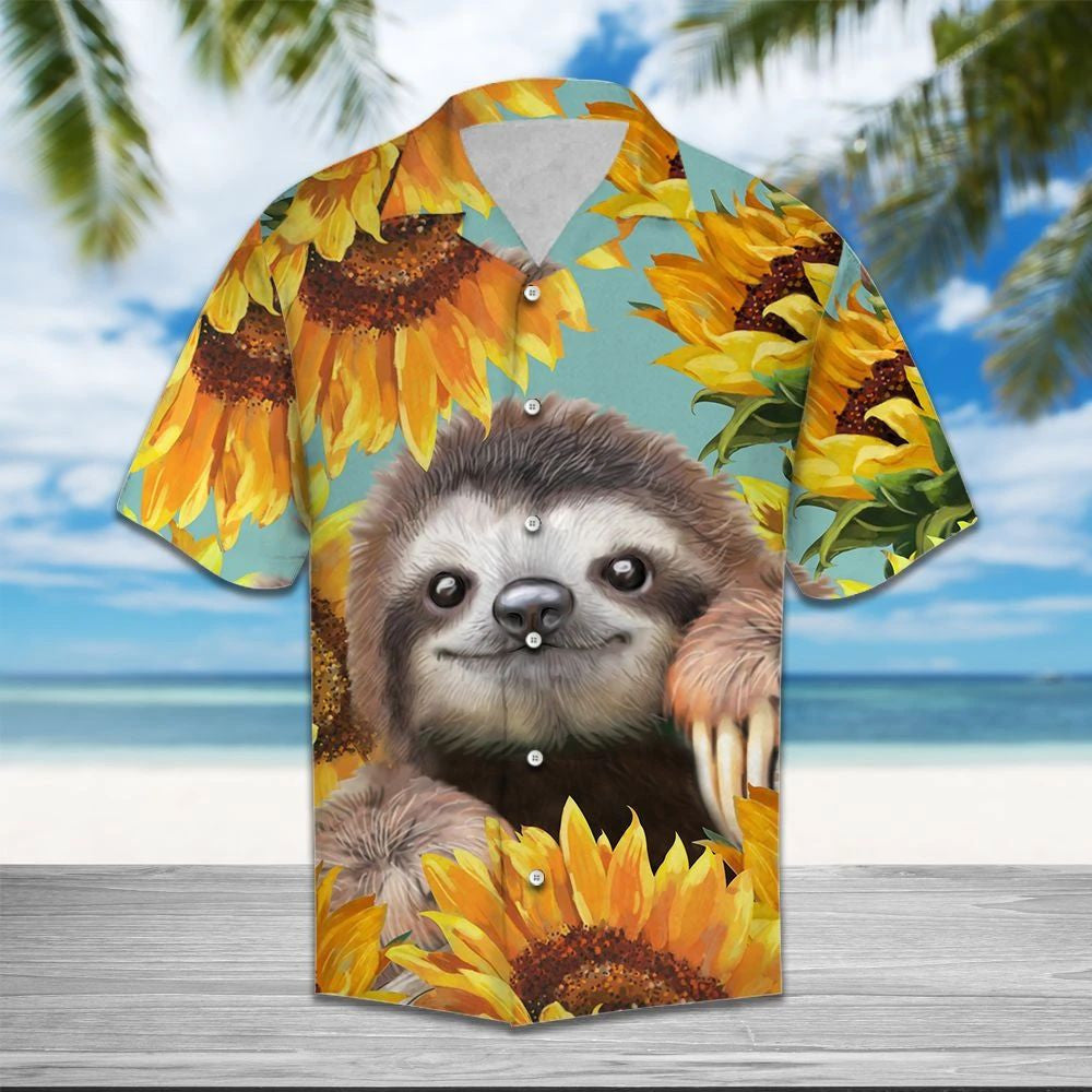 Cute Baby Sloth In Sunflower Garden Art Hawaiian Shirt, Hawaiian Shirt Gift, Christmas Gift