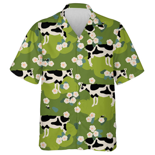 Cow Flies And Flowers On Green Hawaiian Shirt,Hawaiian Shirt Gift, Christmas Gift