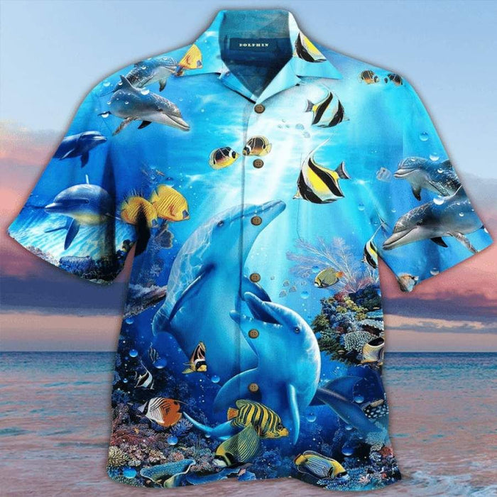 Amazing Dolphin In Ocean Unisex Hawaiian Aloha Aloha Shirts Hawaiian Shorts Beach Short Sleeve, Hawaiian Shirt Gift, Christmas Gift