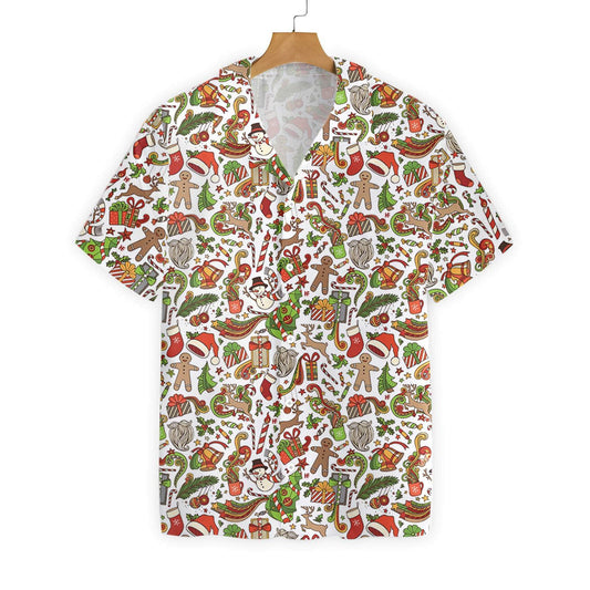 Merry Christmas On White Background Pattern Hawaiian Shirt,Hawaiian Shirt Gift, Christmas Gift