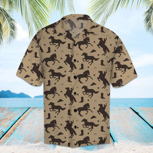 Amazing Cowboy And Brown Horse Pattern Hawaiian Shirt, Hawaiian For Gift