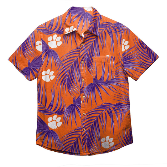 Clemson Tigers Ncaa Mens Hawaiian Aloha Button Up Shirt Hawaiian Shorts Beach Short Sleeve_Hawaiian Shirt Gift, Christmas Gift