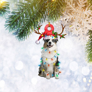 Australian Shepherd Christmas Reindeer Ornament, Dog Lover Gifts, Christmas Tree Ornament, Home Decor Plastic Ornament, Christmas Ornament Gift
