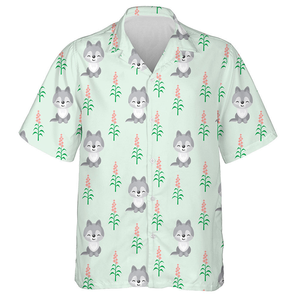 Cute Baby Wolf In Woodland Animals Hawaiian Shirt,Hawaiian Shirt Gift, Christmas Gift