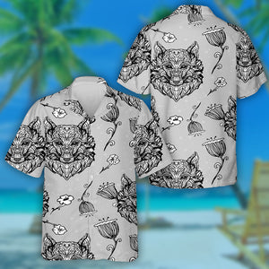 Wolf Vintage Style Gothic Character Tattoo Design Hawaiian Shirt, Hawaiian Shirt Gift, Christmas Gift