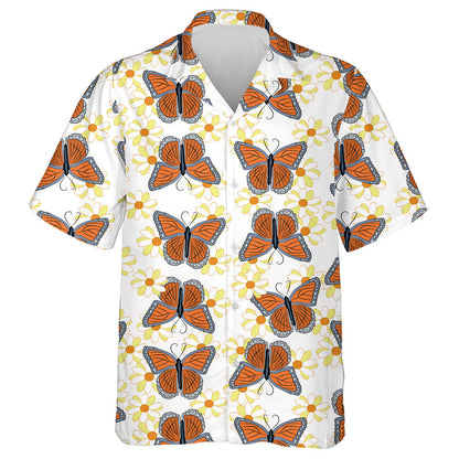 Pretty Theme Beautiful Orange Butterflies On Flower Hawaiian Shirt, Hawaiian Shirt Gift, Christmas Gift