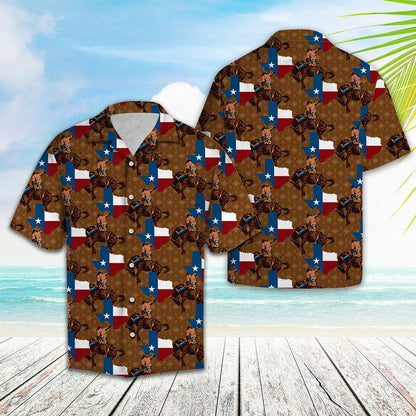 Brown Background Texas Love Rodeo Pattern Hawaiian Shirt,Hawaiian Shirt Gift, Christmas Gift