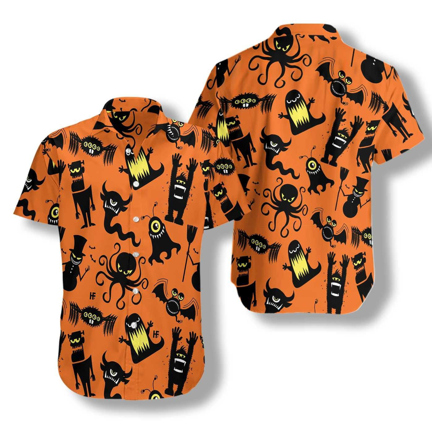 Cute Monster Silhouette Halloween Bigfoot Dramatic Hawaiian Shirt,Hawaiian Shirt Gift, Christmas Gift