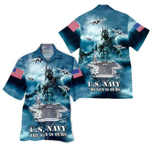 Us Navy The Sea Is Ours Tropical Background Design Hawaiian Shirt, Hawaiian Shirt Gift, Christmas Gift