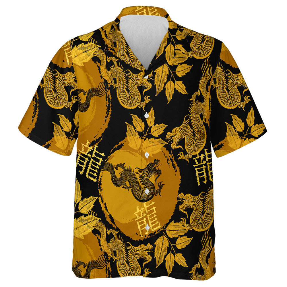 Golden Asian Flying Dragons And Sun Hawaiian Shirt,Hawaiian Shirt Gift, Christmas Gift