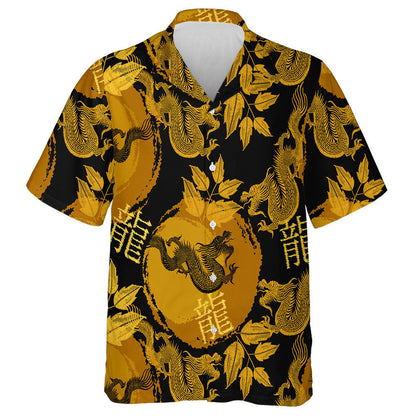Golden Asian Flying Dragons And Sun Hawaiian Shirt,Hawaiian Shirt Gift, Christmas Gift