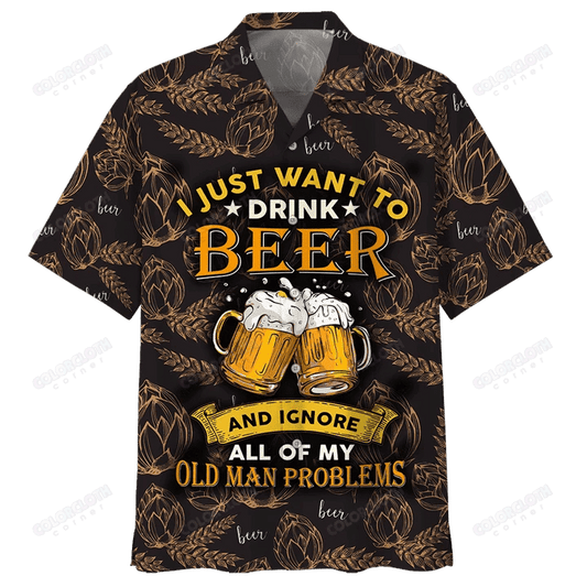 Drink Beer Watercolor Design Hawaiian Shirt,Hawaiian Shirt Gift, Christmas Gift