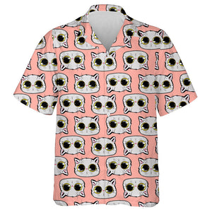 Cat With Bright Eyes In Cartoon Style Hawaiian Shirt, Hawaiian Shirt Gift, Christmas Gift