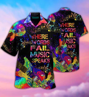 Where Words Fail Music Speaks Colorful Guitar Pattern Hawaiian Shirt, Hawaiian Shirt Gift, Christmas Gift