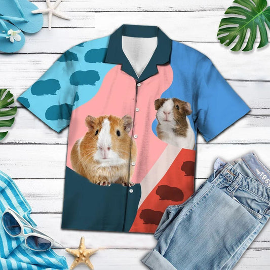 Lovely Guinea Pig On Colorful Painting Pattern Hawaiian Shirt, Hawaiian Shirt Gift, Christmas Gift