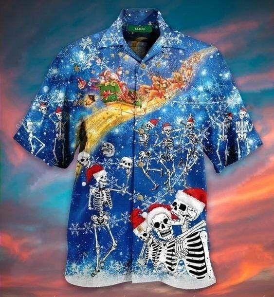 Dancing Skeletons On Christmas Night Design Hawaiian Shirt, Hawaiian Shirt Gift, Christmas Gift.