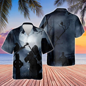 Grim Reaper Under The Moonlight Design Hawaiian Shirt,Hawaiian Shirt Gift, Christmas Gift