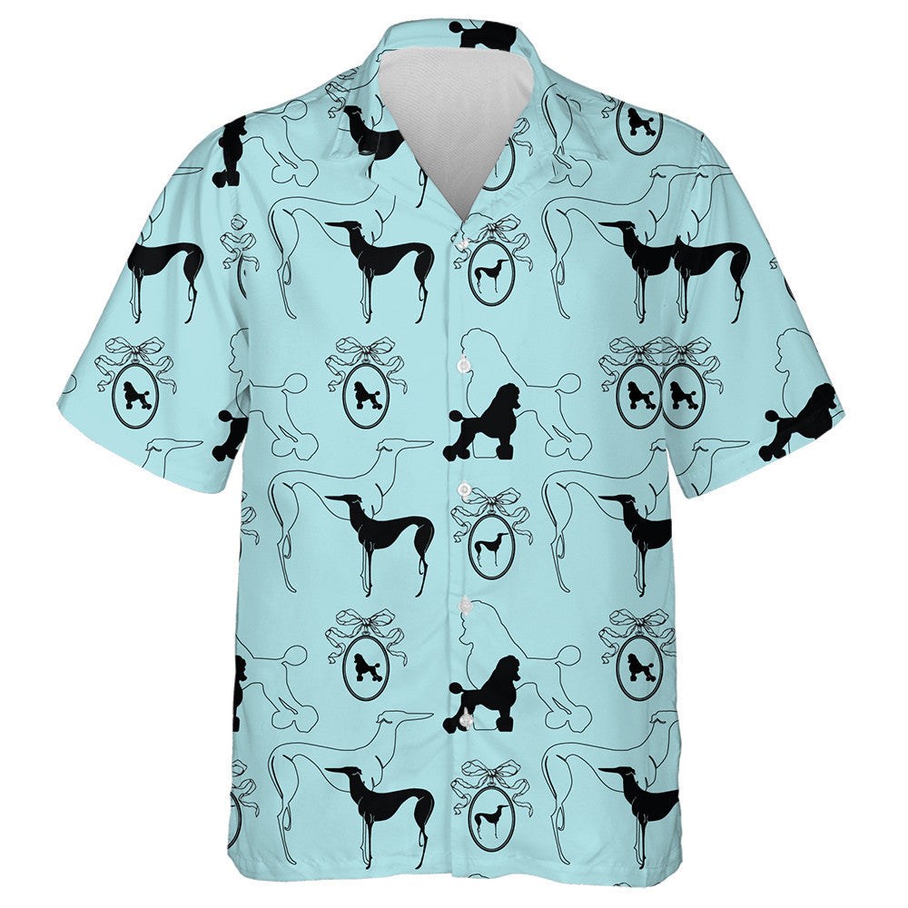 Elegant Blue Background With Dogs And Love Hawaiian Shirt, Hawaiian Shirt Gift, Christmas Gift