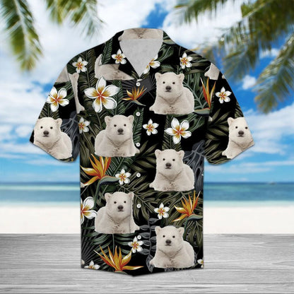 Fluffy Polar Bear Tropical Plants Pattern Hawaiian Shirt,Hawaiian Shirt Gift, Christmas Gift
