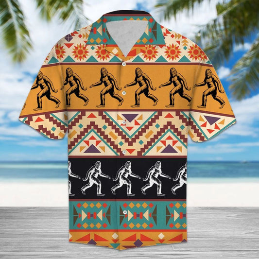 Vintage Border Amazing Big Foot Pattern Hawaiian Shirt, Hawaiian Shirt Gift, Christmas Gift