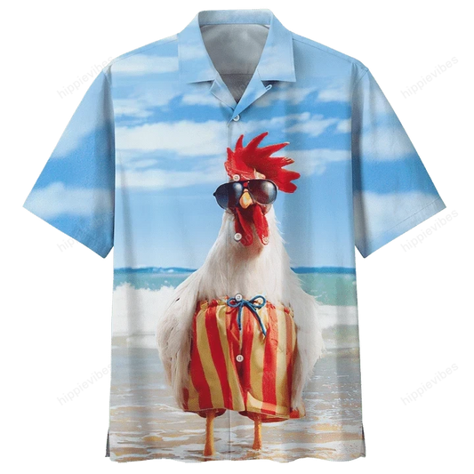 Rooster Greannmhar Ar Laethanta Saoire Le Léine Haváís Sky Blue, Bronntanas Léine Haváís, Bronntanas Nollag