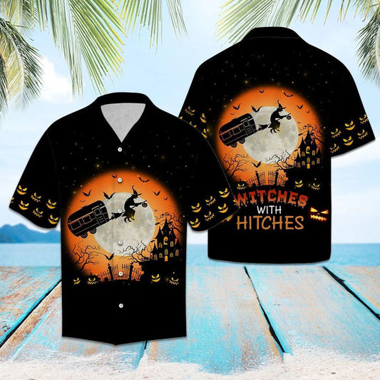 Caravan Witches Black Bats In Sky Hawaiian Shirt, Hawaiian For Gift