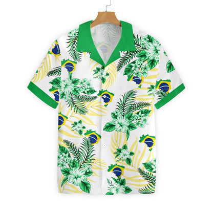 Brazil Proud With White Skin Pattern Hawaiian Shirt, Hawaiian For Gift