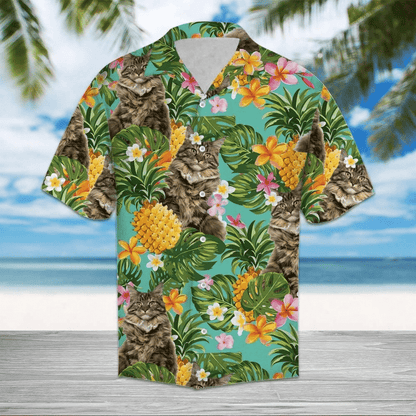 Pineapple Maine Coon Cute Cat Pattern Hawaiian Shirt,Hawaiian Shirt Gift, Christmas Gift