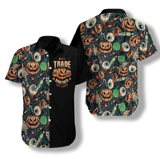 Illustration Hawaiian Shirt Halloween Scary Carved Pumpkin, Hawaiian For Gift