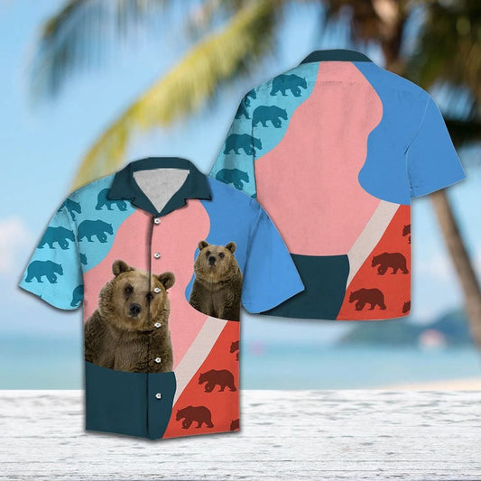 Bear With Pink And Blue Theme Hawaiian Shirt, Hawaiian For Gift