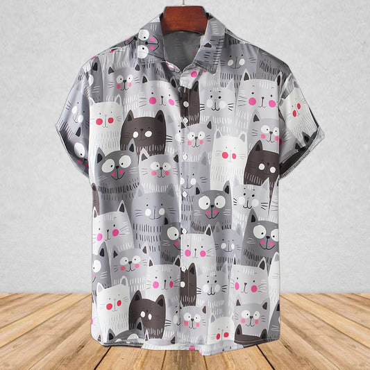 Cartoon Cat Hawaiian Aloha Shirt Unisex Full Size Adult Colorful Hawaiian Shorts Beach Short Sleeve_Hawaiian Shirt Gift, Christmas Gift
