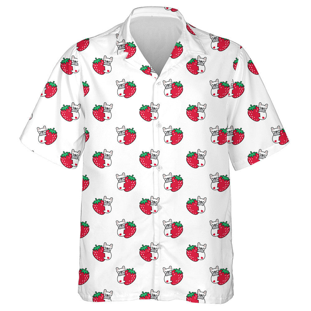 Bulldog Puppy Strawberry Fruit And Heart Hawaiian Shirt, Hawaiian For Gift
