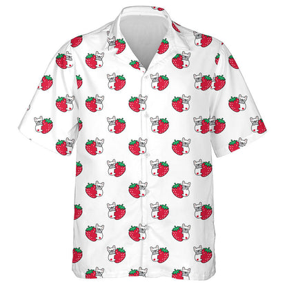 Bulldog Puppy Strawberry Fruit And Heart Hawaiian Shirt, Hawaiian For Gift