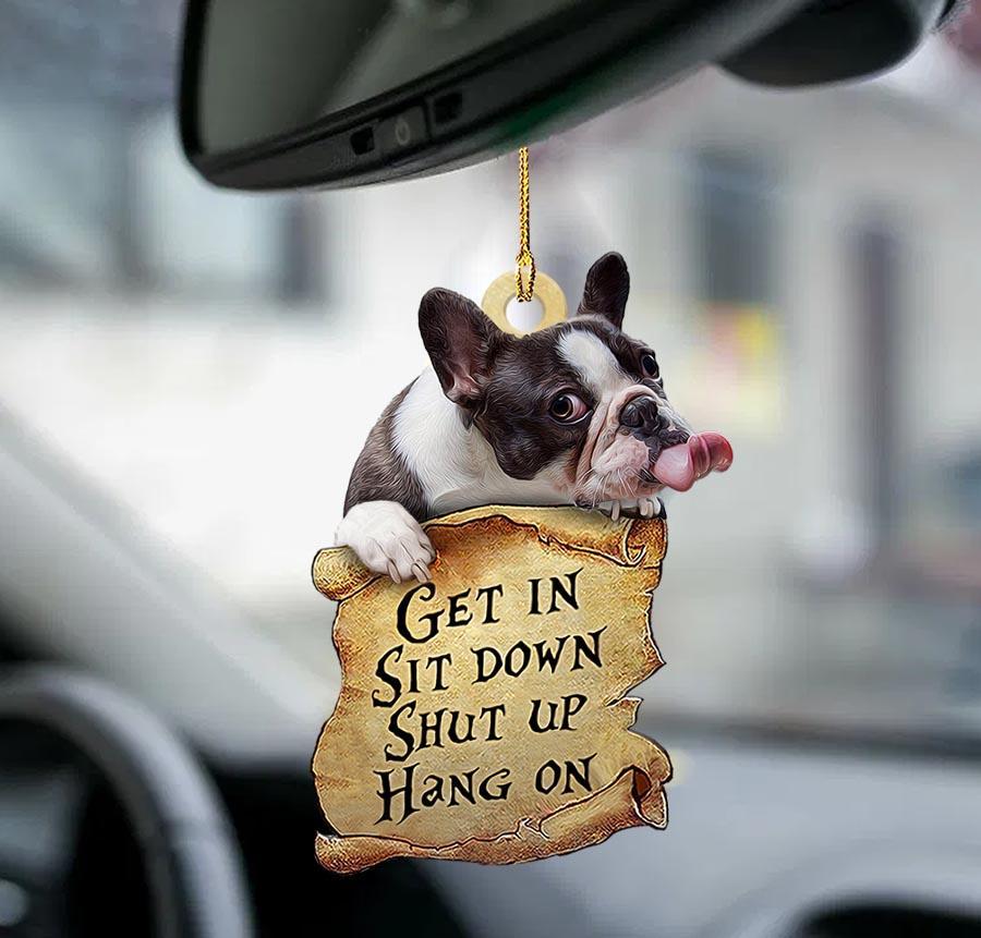 French bulldog get in two sided ornament, Christmas Decoration